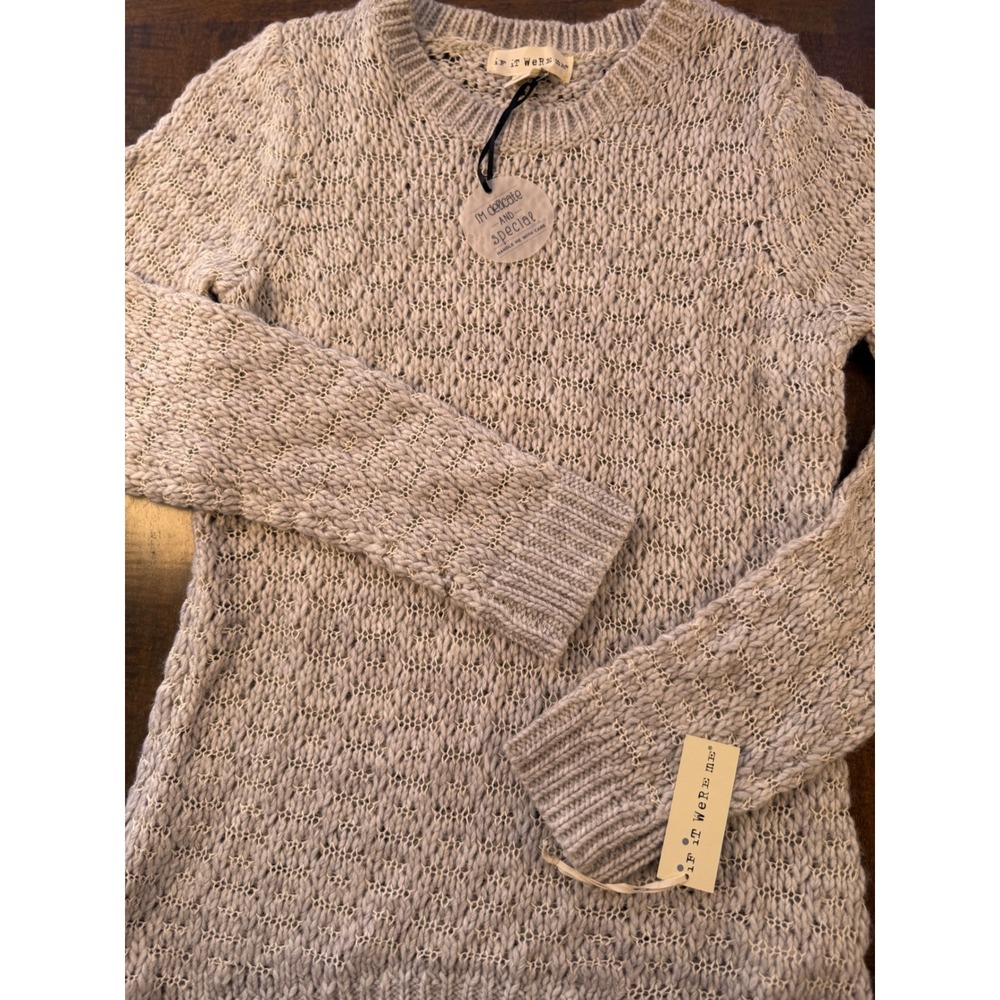 If It Were Me Gray Wool Blend Chunky Open Knit Crew Neck Sweater NWT